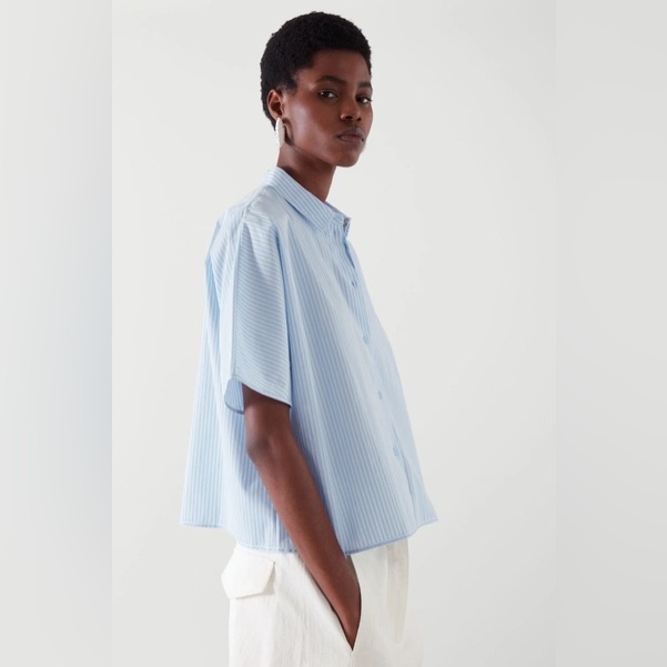 Cos Boxy Striped Short Sleeve Button Down - Sz 8